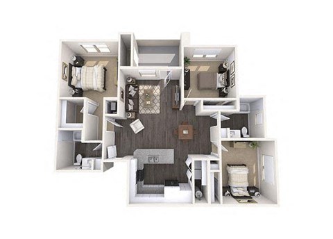 Floor plan for 3 beds, 2 baths, 1251 sqft